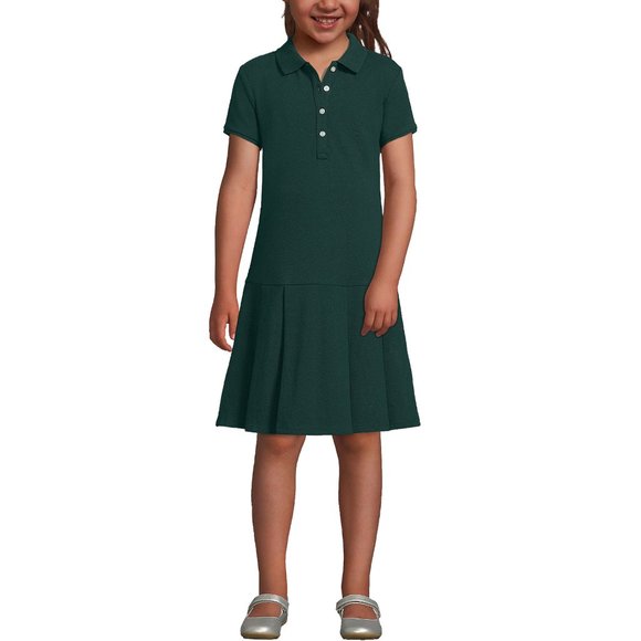 Lands End Girls Polo Dress Short Sleeves with pleated skirt Dark Green size L 12 - Picture 2 of 7